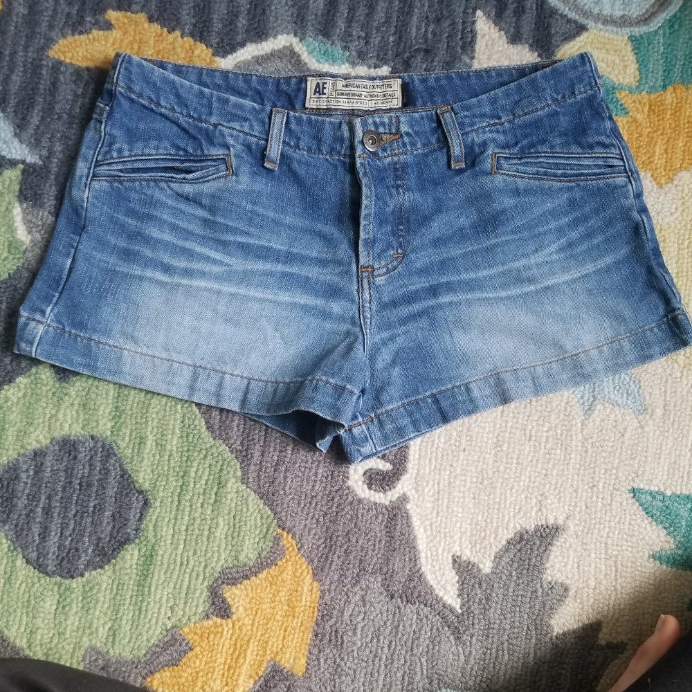 Button Fly Medium Wash Denim Shorts